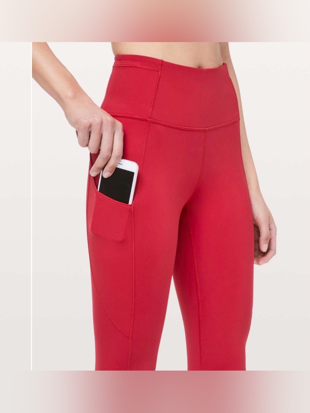 High-Waist Red Pocket Leggings - Sporty Women's Pants